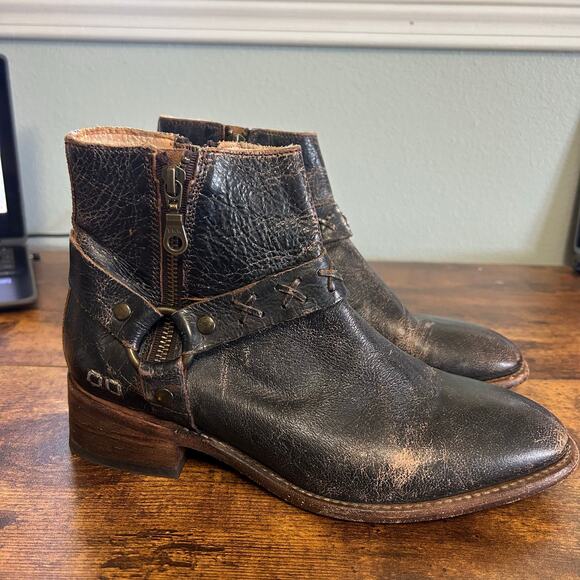 Bed Stu Boots Winslet Black Leather Ankle Boots 8.5 Vintage Distressed Zip - Picture 3 of 10